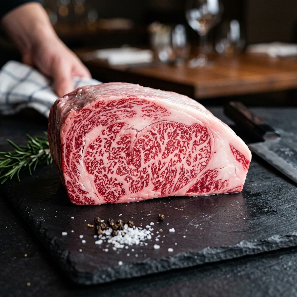 A Beautiful, Pure White Marbled Hayama Beef Steak