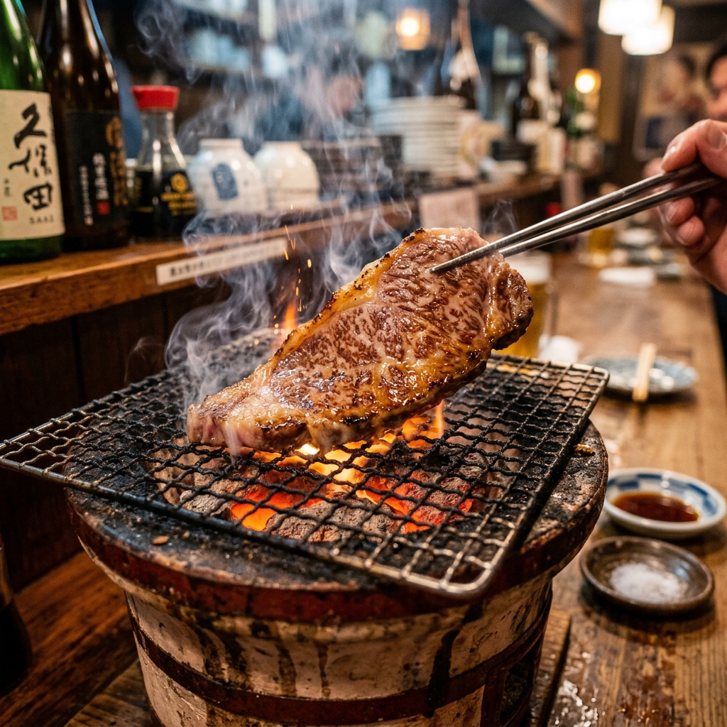 Perfect, Sizzling Sankaku-Bara Seared to Perfection over High Heat Charcoal