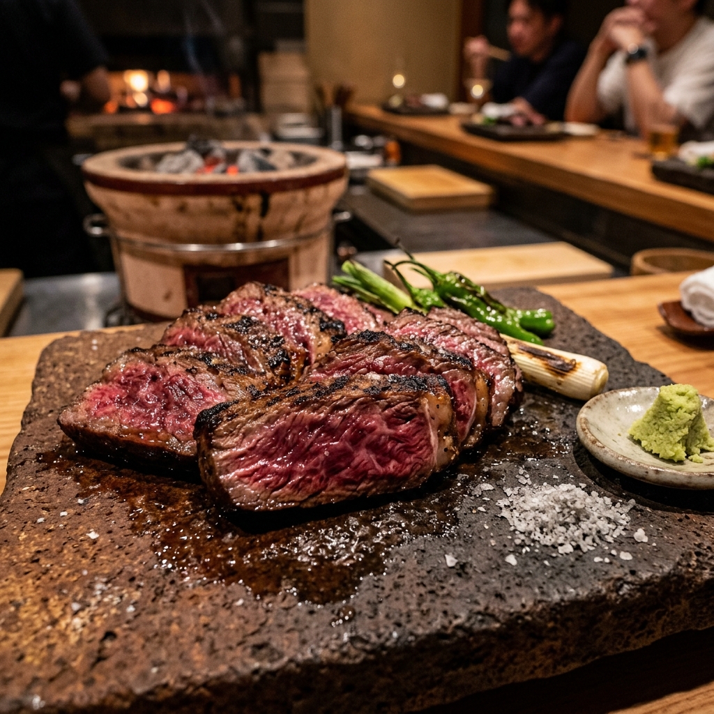 Masterfully Grilled Wood-Fired Sankaku-Bara at Yakiniku Ibusana Tokyo