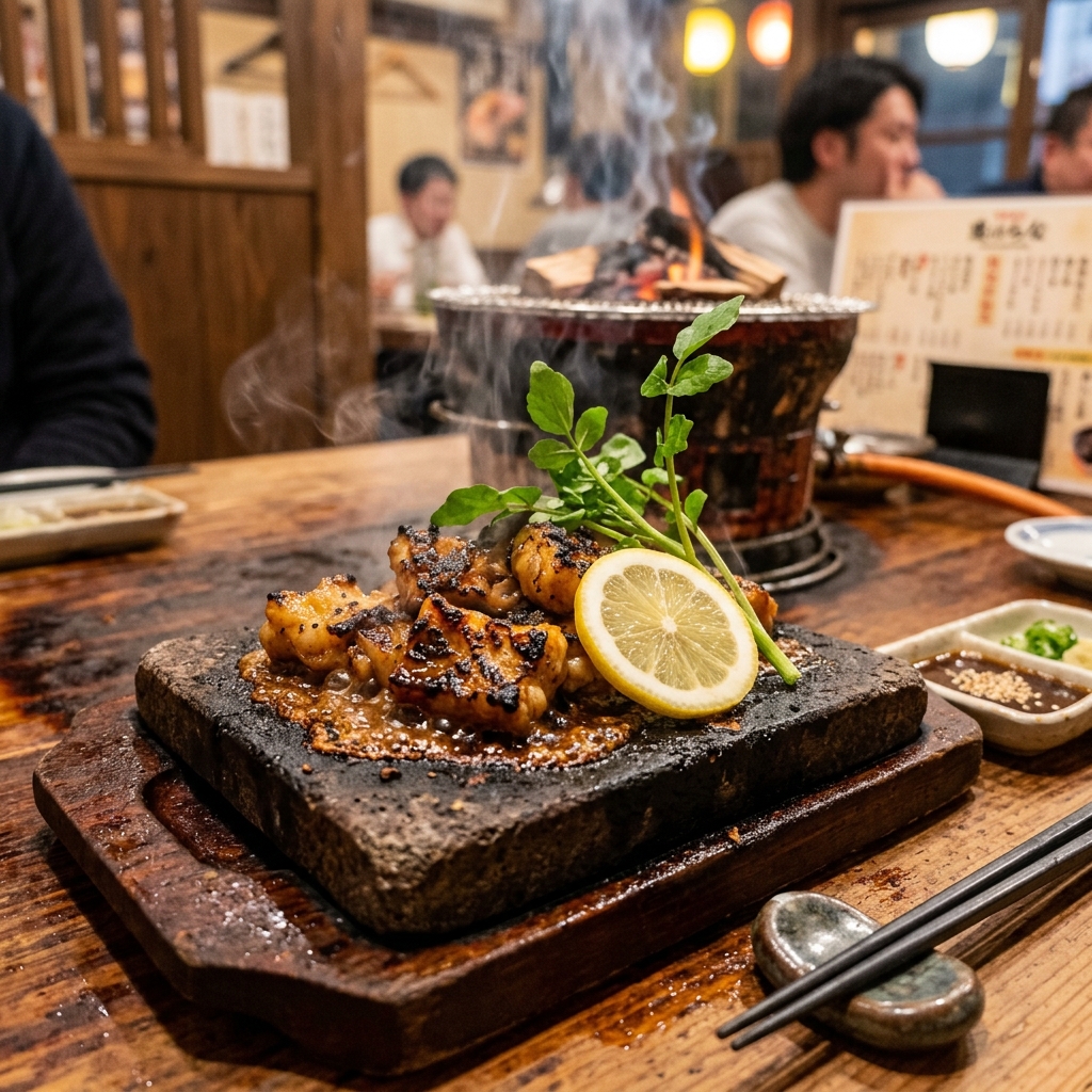 Wood-Fired Special Mino served hot and sizzling at Yakiniku Ibusana Tokyo