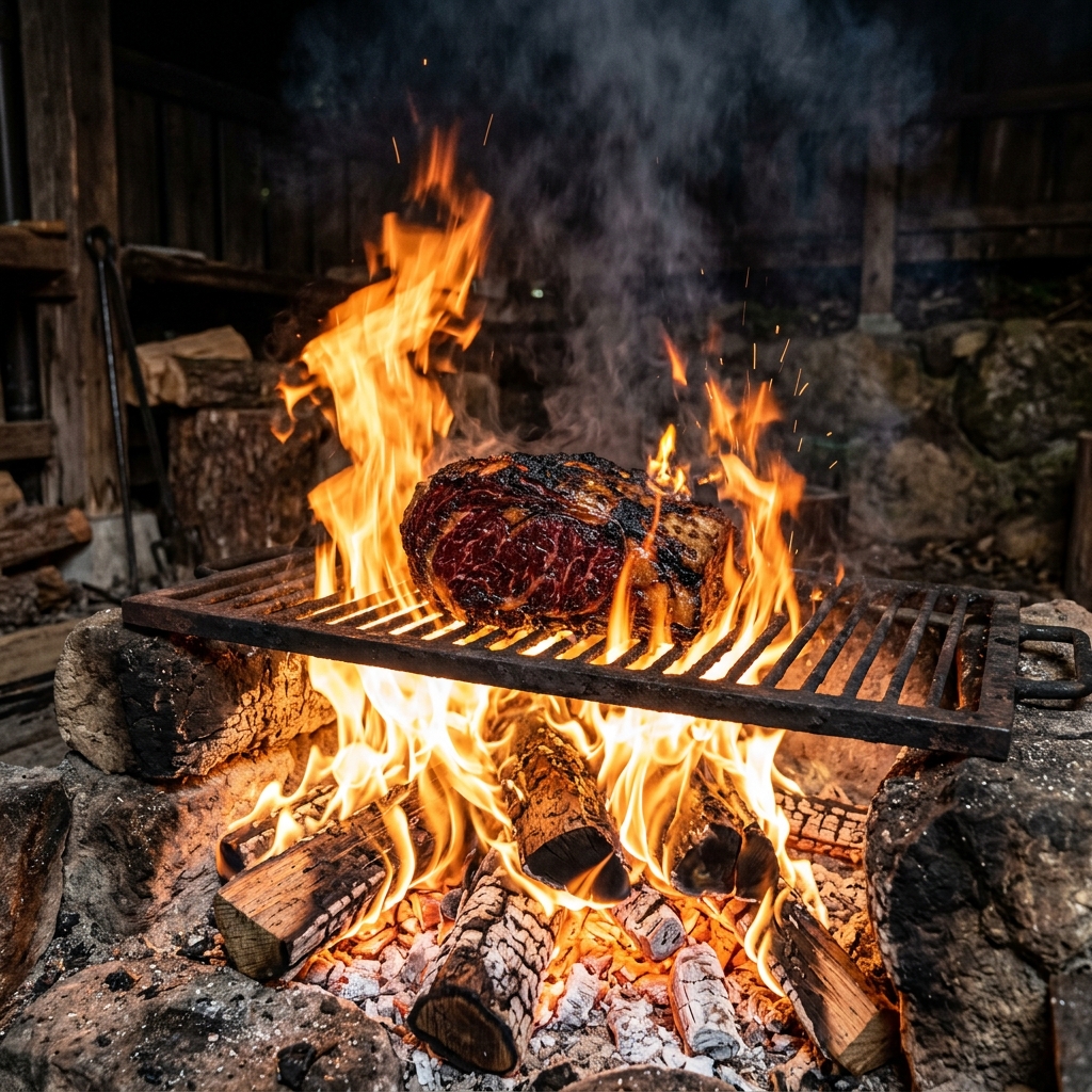 The Violent, Primal Heat of Roasting Meat Over an Open Wood Fire
